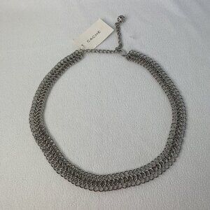 Cache Silver Heavy 3 Row Chain Statement Necklace 1” Wide New